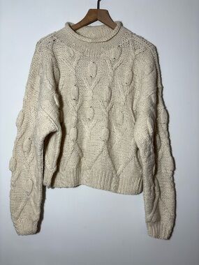 VTG Del Mundo Ecuador 100% Wool Handmade Fisherman Sweater Cream Unisex